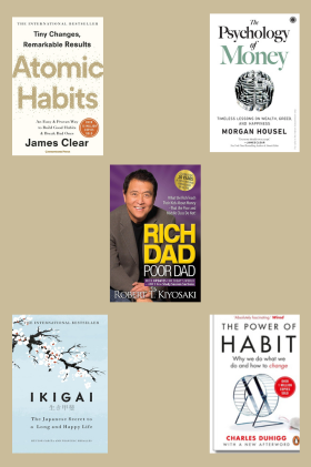 Ikigai, Atomic Habits, Power of Habit, Rich Dad Poor Dad, Psychology of Money