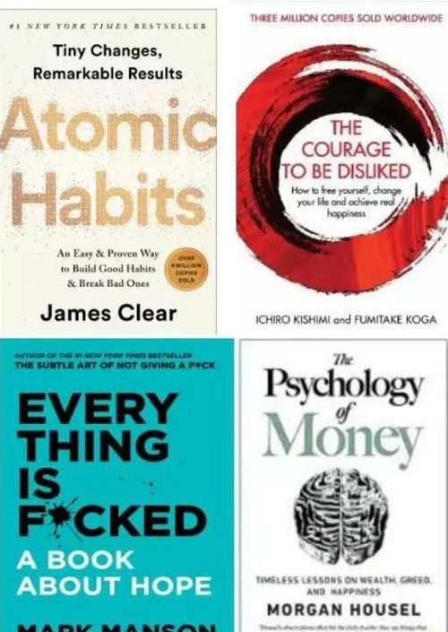 Atomic habit + The courage to be dislike + The psychology of money + Everything is fucked ( englis
