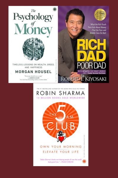 Rich dad poor dad +The Psychology of Money +The 5 AM Club 3 Books Best Seller Combo